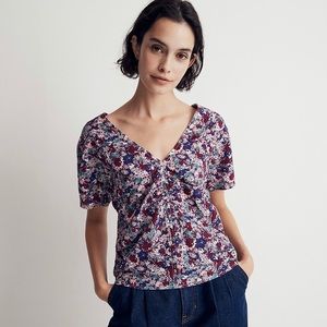 Madewell Puff-Sleeve Top in Floral Seersucker